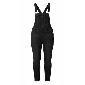 Old Navy Washed Black Denim Overalls Women's Size 8 Button 26" Inseam Pockets